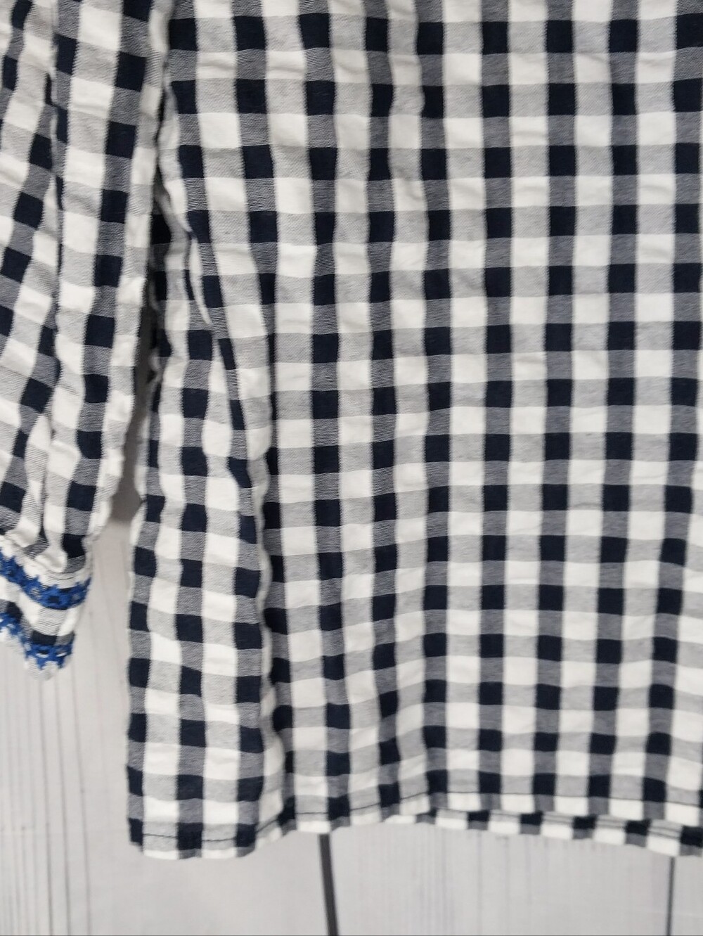 J.Crew Factory Long Sleeve Embroidered Preppy Chic Gingham Relaxed Peasant Top - Picture 10 of 10